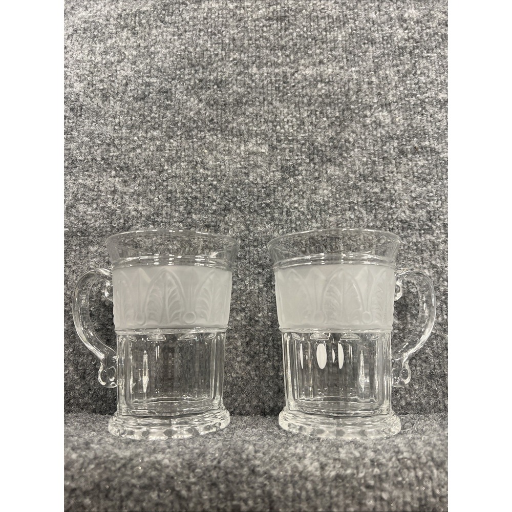 VTG Crystal Clear Industries "Athens" Mugs Frosted Acanthus Leaf Set of 2